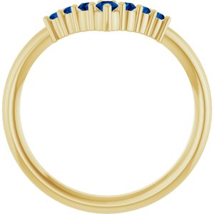 14K Yellow Gold Natural Blue Sapphire Graduated V Ring