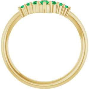 14K Yellow Gold Natural Emerald Graduated V Ring