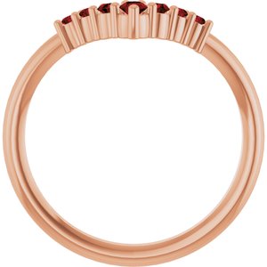 14K Rose Gold Natural Mozambique Garnet Graduated V Ring