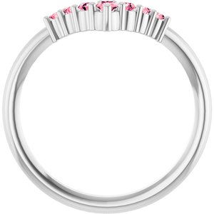 14K White Gold Natural Pink Tourmaline Graduated V Ring