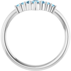 14K White Gold Natural Aquamarine Graduated V Ring