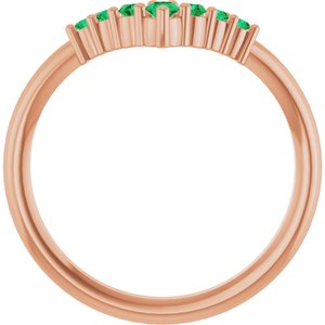 14K Rose Gold Natural Emerald Graduated V Ring