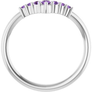 14K White Gold Natural Amethyst Graduated V Ring