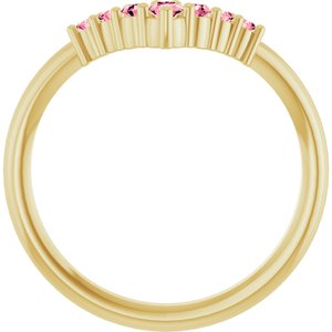 14K Yellow Gold Natural Pink Tourmaline Graduated V Ring