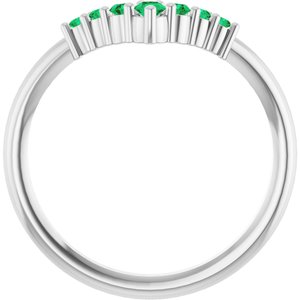 Sterling Silver Natural Emerald Graduated V Ring