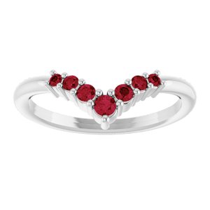 14K White Gold Natural Ruby Graduated V Ring