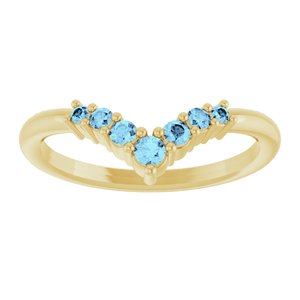 14K Yellow Gold Natural Aquamarine Graduated V Ring