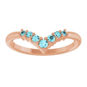 14K Rose Gold Natural Blue Zircon Graduated V Ring