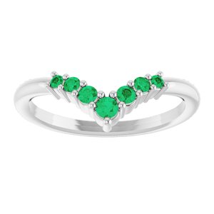 Platinum Natural Emerald Graduated V Ring