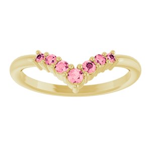 14K Yellow Gold Natural Pink Tourmaline Graduated V Ring