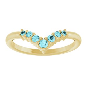 14K Yellow Gold Natural Blue Zircon Graduated V Ring