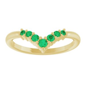 14K Yellow Gold Natural Emerald Graduated V Ring