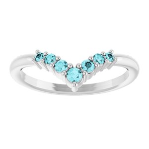 Platinum Natural Blue Zircon Graduated V Ring