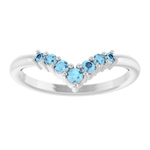 14K White Gold Natural Aquamarine Graduated V Ring