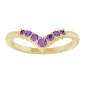 14K Yellow Gold Natural Amethyst Graduated V Ring
