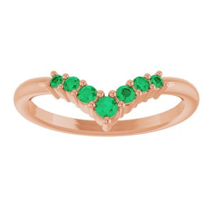 14K Rose Gold Natural Emerald Graduated V Ring