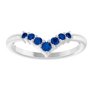 14K White Gold Natural Blue Sapphire Graduated V Ring