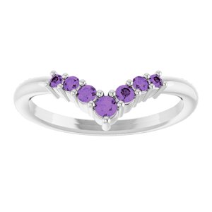 Sterling Silver Natural Amethyst Graduated V Ring