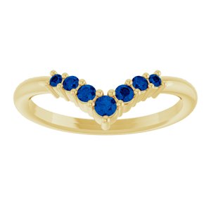 14K Yellow Gold Natural Blue Sapphire Graduated V Ring