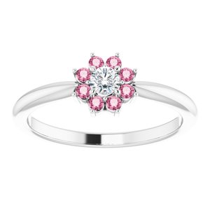 Platinum Natural Pink Tourmaline & .06 CT Natural Diamond Flower Ring
