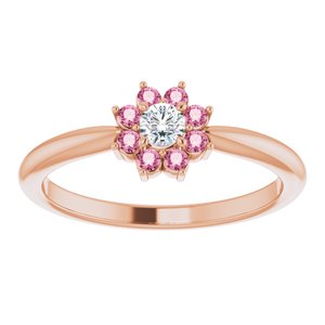 14K Rose Gold Natural Pink Tourmaline & .06 CT Natural Diamond Flower Ring