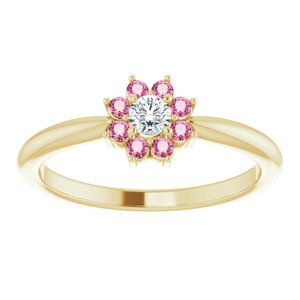 14K Yellow Gold Natural Pink Tourmaline & .06 CT Natural Diamond Flower Ring