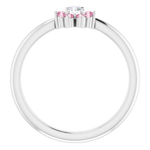 Platinum Natural Pink Tourmaline & .06 CT Natural Diamond Flower Ring