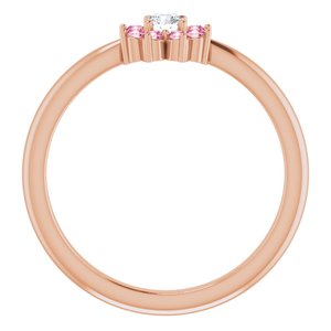 14K Rose Gold Natural Pink Tourmaline & .06 CT Natural Diamond Flower Ring