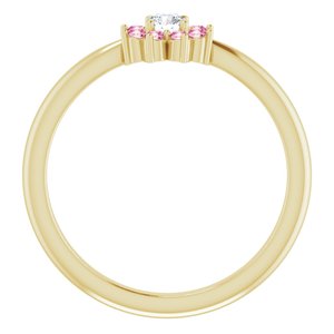14K Yellow Gold Natural Pink Tourmaline & .06 CT Natural Diamond Flower Ring