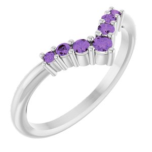 14K White Gold Natural Amethyst Graduated V Ring