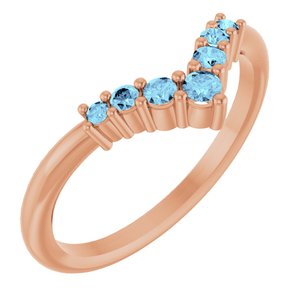 14K Rose Gold Natural Aquamarine Graduated V Ring