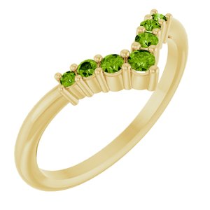 14K Yellow Gold Natural Peridot Graduated V Ring