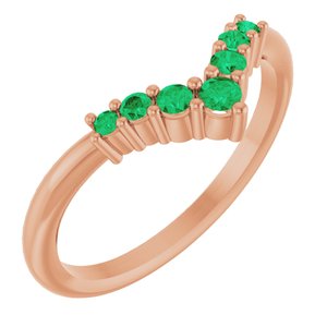14K Rose Gold Natural Emerald Graduated V Ring
