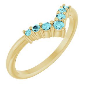 14K Yellow Gold Natural Blue Zircon Graduated V Ring
