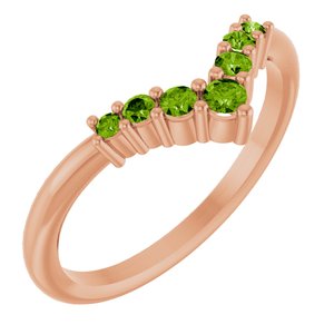 14K Rose Gold Natural Peridot Graduated V Ring