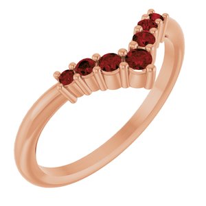 14K Rose Gold Natural Mozambique Garnet Graduated V Ring