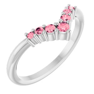 Sterling Silver Natural Pink Tourmaline Graduated V Ring