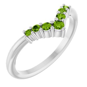 Sterling Silver Natural Peridot Graduated V Ring
