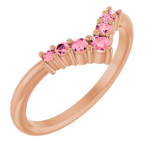 14K Rose Gold Natural Pink Tourmaline Graduated V Ring