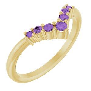 14K Yellow Gold Natural Amethyst Graduated V Ring