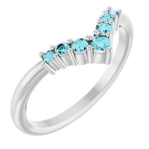 Platinum Natural Blue Zircon Graduated V Ring
