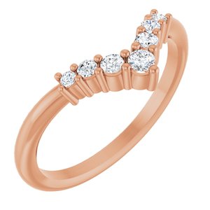 14K Rose Gold Natural White Sapphire Graduated V Ring