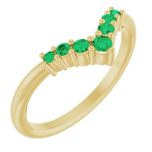 14K Yellow Gold Natural Emerald Graduated V Ring