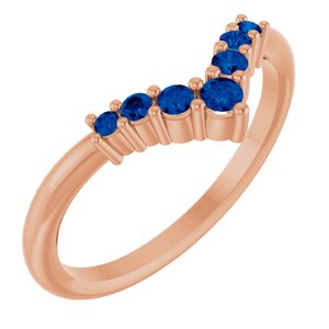 14K Rose Gold Natural Blue Sapphire Graduated V Ring