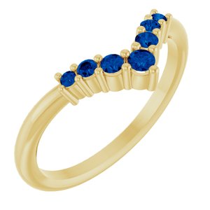 14K Yellow Gold Natural Blue Sapphire Graduated V Ring