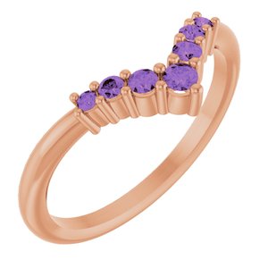 14K Rose Gold Natural Amethyst Graduated V Ring