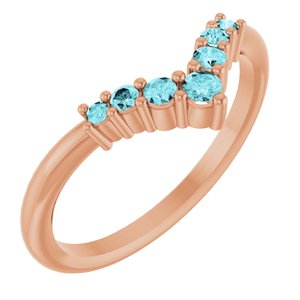 14K Rose Gold Natural Blue Zircon Graduated V Ring
