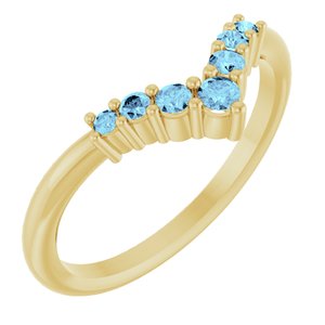 14K Yellow Gold Natural Aquamarine Graduated V Ring