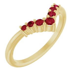 14K Yellow Gold Natural Ruby Graduated V Ring