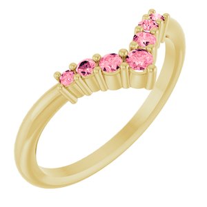 14K Yellow Gold Natural Pink Tourmaline Graduated V Ring